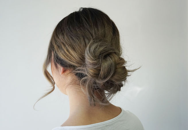 messy hair bun from back